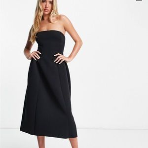 ASOS DESIGN scuba bandeau open back midi skater cocktail dress in black